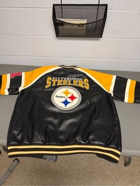 NFL Pittsburgh Steelers Black and Gold Leather Bomber Jacket